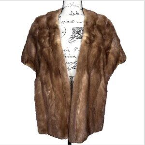 Vintage Mink Fur Shawl Wrap Stole Sz 9" x 63" Lined Brown